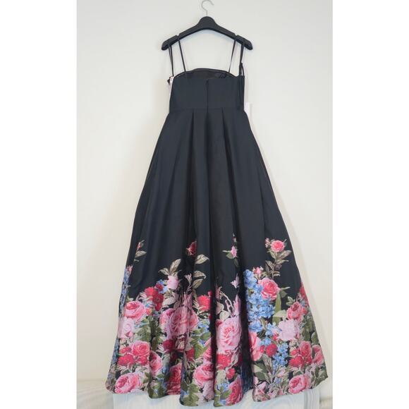 Mac Duggal Black Floral Brocade Bottom Strapless Maxi Dress Sz 2 - Picture 6 of 12